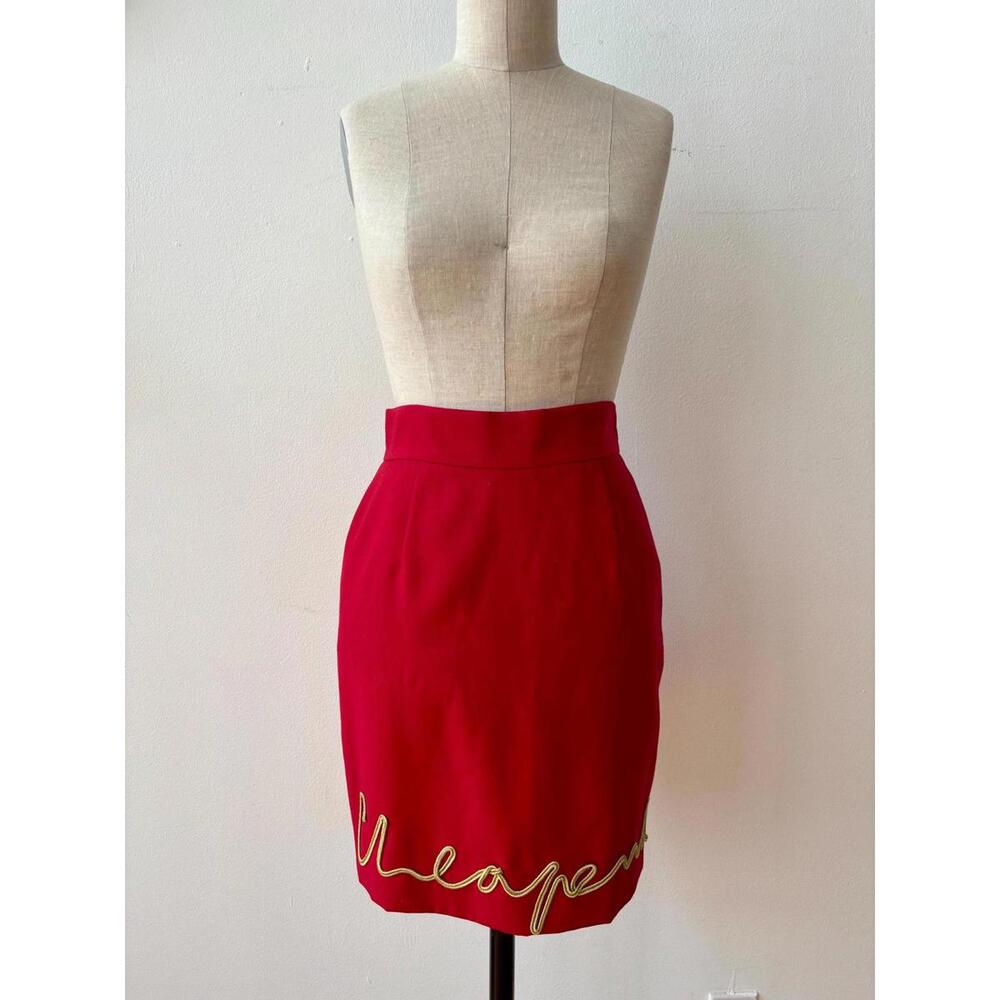 Vintage 1990s Moschino Red Cheap and Chic Pencil Skirt